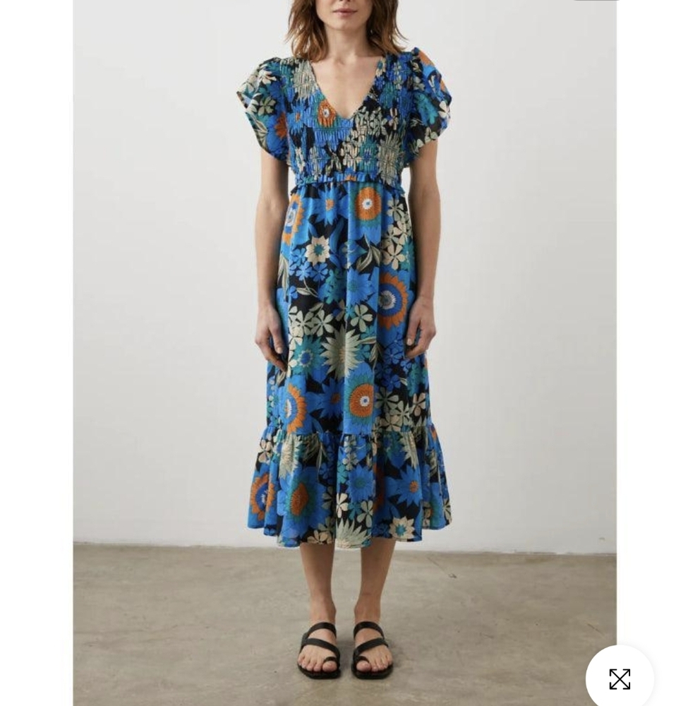Rails Clementine Blue Floral Cotton Midi Dress Size Small